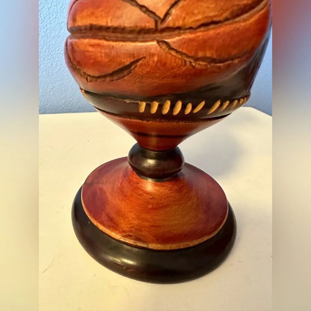 Haiti Signed Wooden Pedestal Flower Vase - Picture 6 of 9